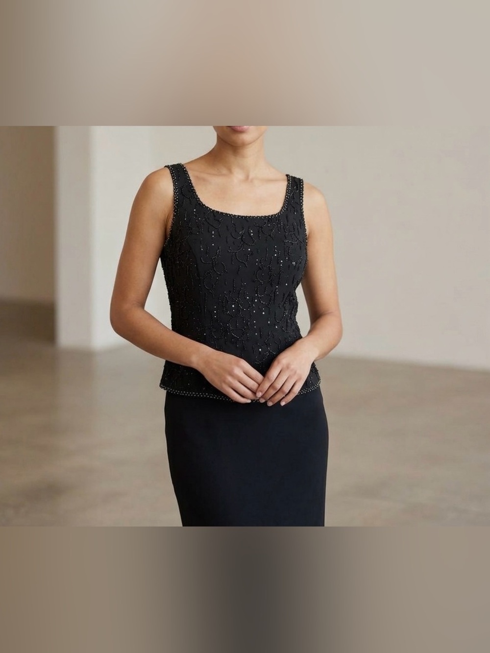 Vintage LaBelle Fashions Black Beaded Evening Top NWT Size 8 Square Neck Holiday